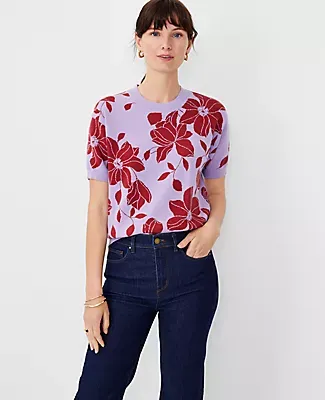 Ann Taylor Floral Jacquard Wedge Sweater Tee