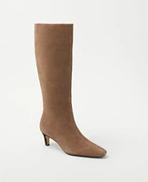 Ann Taylor Skinny Heel Suede Tall Boots 5 Pine Bark Women's