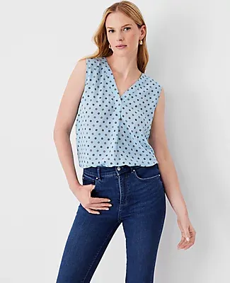 Ann Taylor Geo Mixed Media Pleat Front Top
