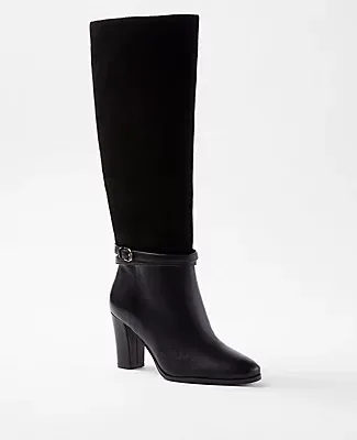 Ann Taylor Leather & Suede Pull On Knee High Boots