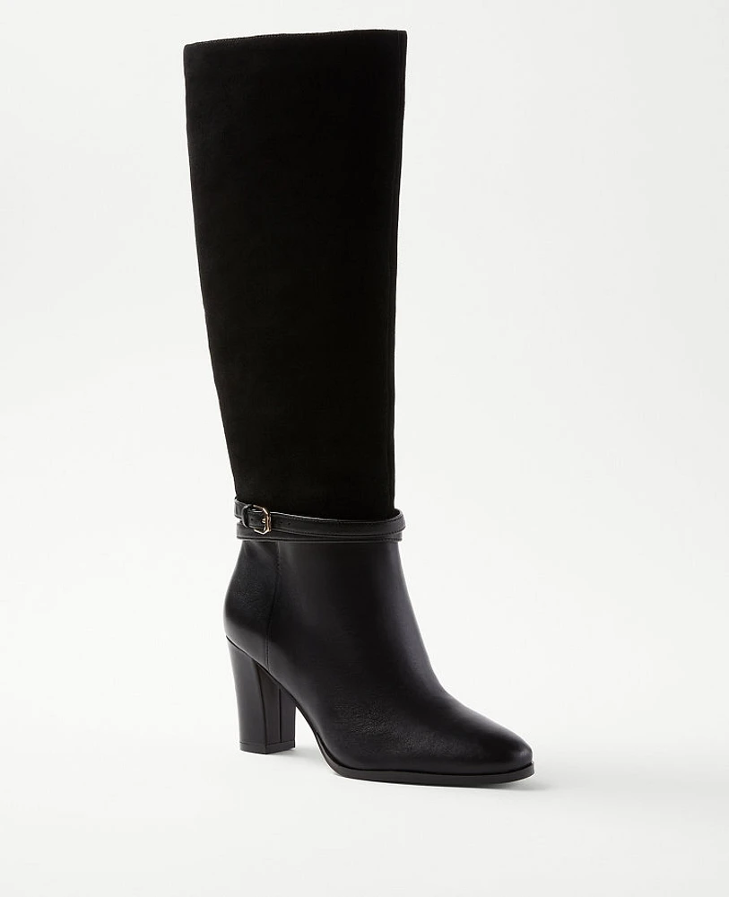 Ann Taylor Leather & Suede Pull On Knee High Boots Women's