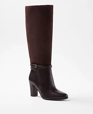 Ann Taylor Leather & Suede Pull On Knee High Boots
