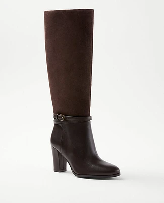 Ann Taylor Leather & Suede Pull On Knee High Boots Chocolate Women's