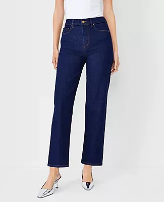 Ann Taylor Petite High Rise Straight Jeans in Classic Rinse Wash