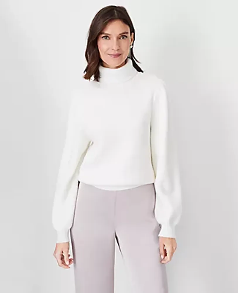 Ann Taylor Ribbed Turtleneck Puff Sleeve Sweater