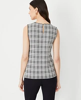 Ann Taylor Plaid Sleeveless Shoulder Button Top Black Women's