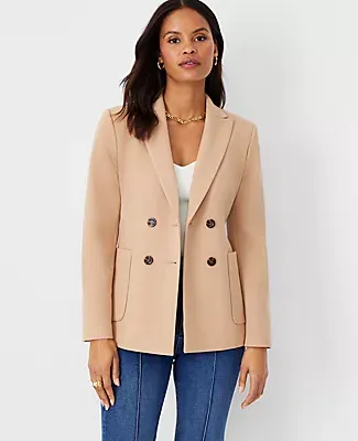 Ann Taylor The Petite Fitted Double Breasted Blazer in Twill