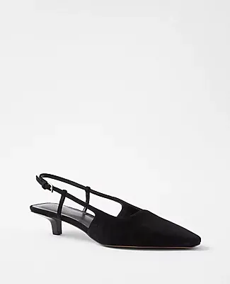 Ann Taylor Suede Square Toe Kitten Heel Slingback Pumps