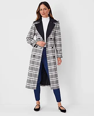 Ann Taylor Petite Twill Trench Coat Plaid