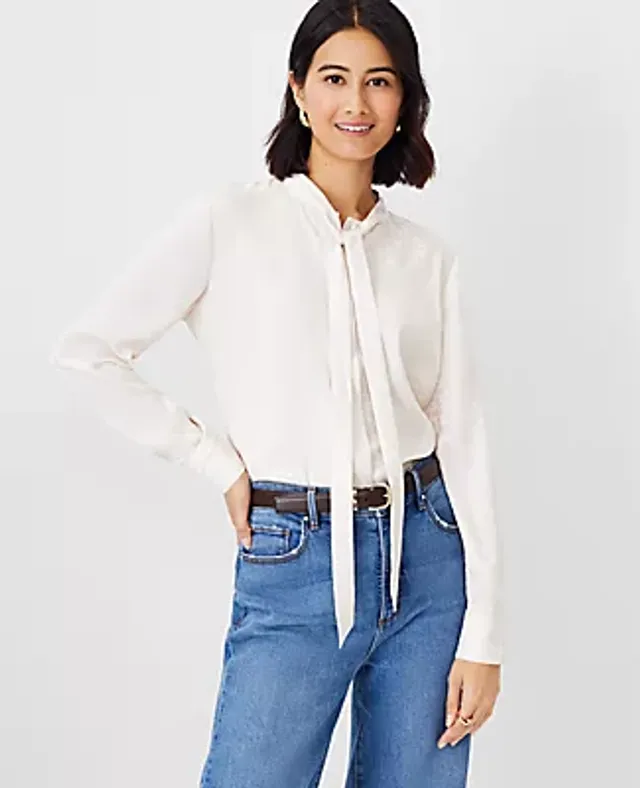 Ann Taylor Link Jacquard Tie Neck Blouse