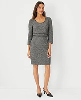 Ann Taylor Petite Faux Leather Trim Boucle Sheath Dress Black Multi Women's