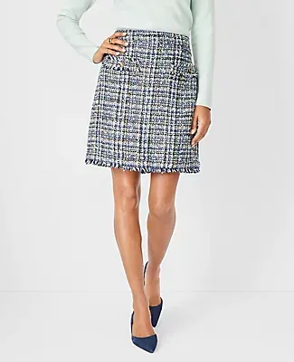 Ann Taylor Tall Shimmer Fringe Tweed A-Line Pocket Skirt