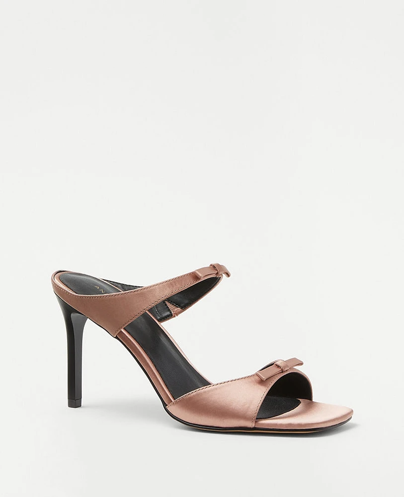 Ann Taylor Double Bow Satin Mule Sandals Women's