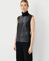 Ann Taylor Faux Leather Mixed Media Sleeveless Turtleneck Sweater Black Women's