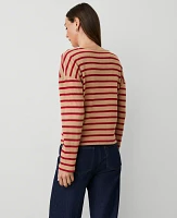 Ann Taylor Stripe Relaxed Long Sleeve Top Cafe Au Lait Women's