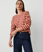 Ann Taylor Stripe Relaxed Long Sleeve Top Cafe Au Lait Women's