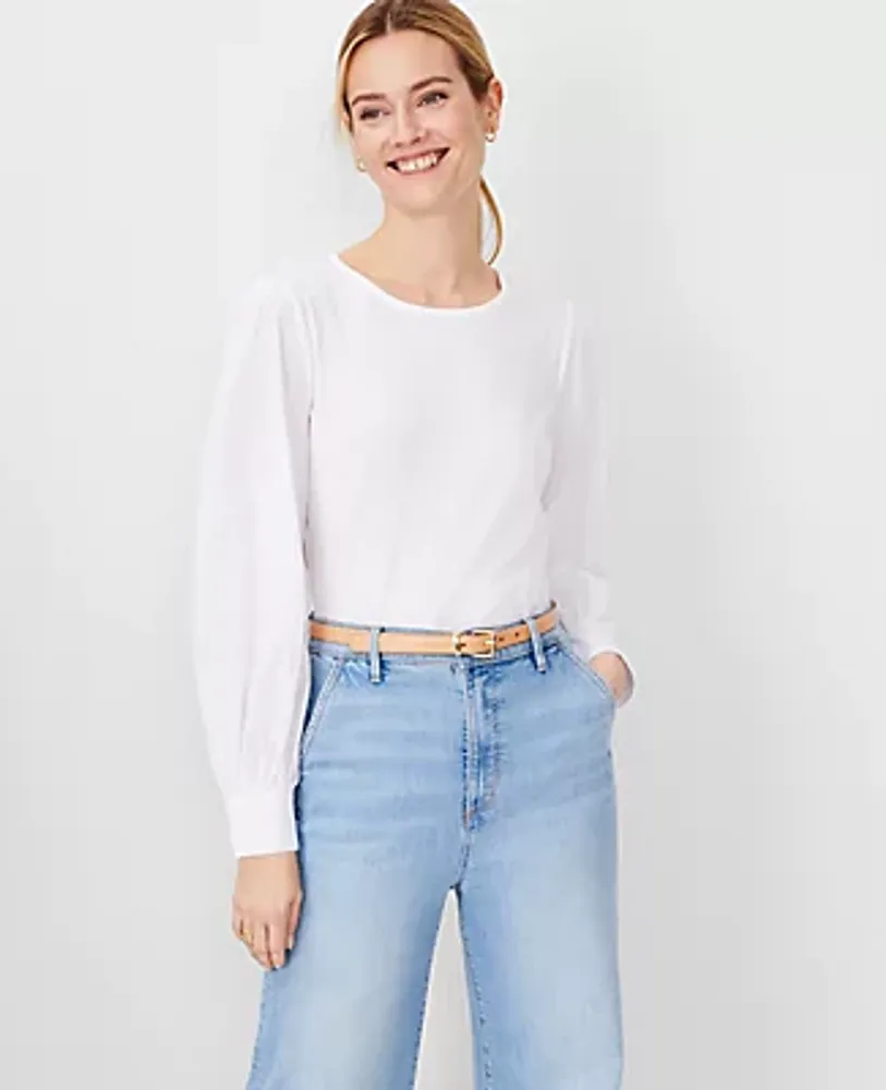 Ann Taylor Poplin Sleeve Knit Top