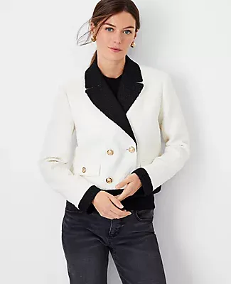 Ann Taylor The Blocked Cropped Double Breasted Blazer Tweed