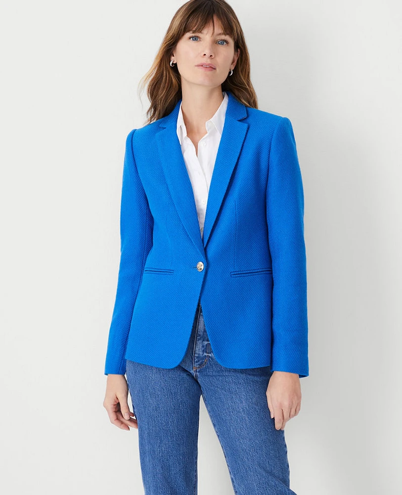 Ann Taylor The Hutton Blazer in Tweed Size 0 Intense Lapis Women's