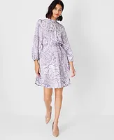 Ann Taylor Paisley Pintucked Mock Neck Dress