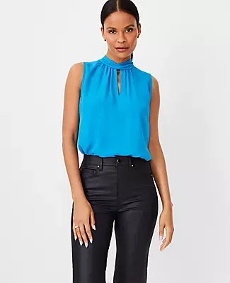 Ann Taylor Mixed Media Tie Neck Shell Top