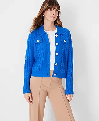 Ann Taylor Collared Cable Sweater Jacket
