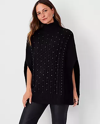 Ann Taylor Crystal Embellished Cable Poncho