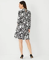 Ann Taylor Floral Mock Neck Flare Dress Black Women's