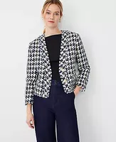 Ann Taylor Houndstooth Tweed Cropped Cardigan Jacket