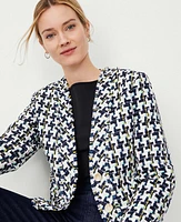 Ann Taylor Houndstooth Tweed Cropped Cardigan Jacket Blue/Ivory Multi Women's