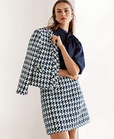 Ann Taylor Houndstooth Tweed Cropped Cardigan Jacket Blue/Ivory Multi Women's