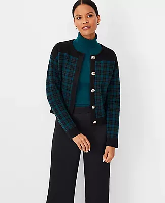 Ann Taylor Plaid Sweater Jacket
