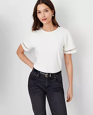 Ann Taylor Lace Inset Puff Sleeve Top