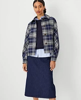 Ann Taylor Plaid Twill Cropped Mac Jacket Pure Sapphire Women's