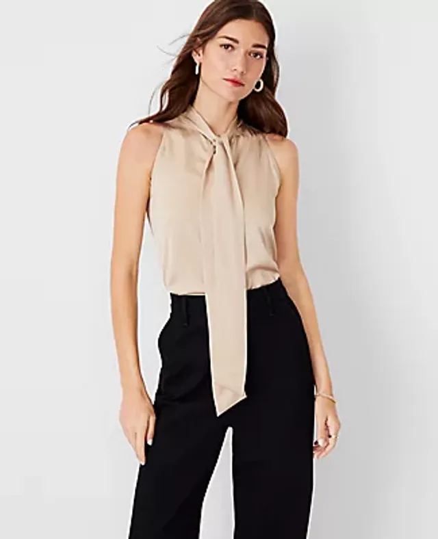 Ann Taylor Shimmer Mixed Media Ruffle Neck Blouse