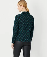 Ann Taylor Windowpane Funnel Neck Top Black Women's