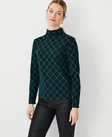 Ann Taylor Windowpane Funnel Neck Top Black Women's