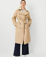 Ann Taylor AT Weekend Quilted Mixed Media Trench Coat Baguette Women's