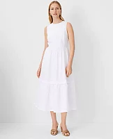 Ann Taylor Linen Blend Pintucked Flare Midi Dress