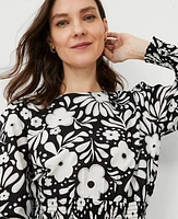 Ann Taylor Floral Smocked Blouse Black Women's