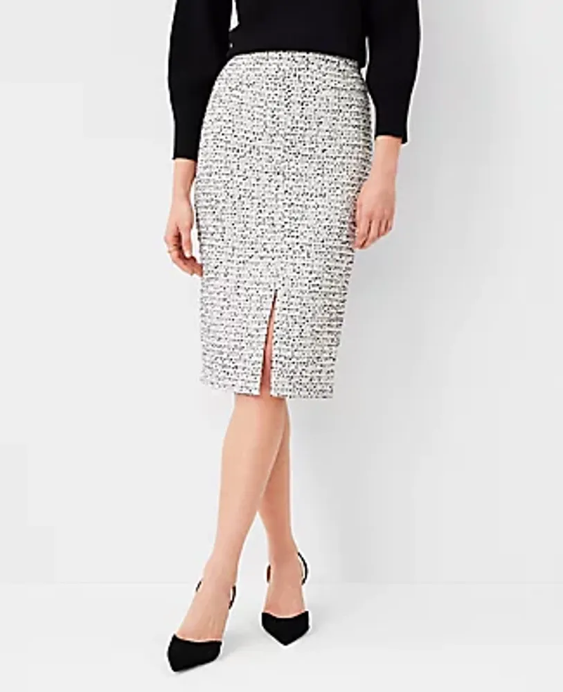 Ann Taylor Petite Tweed Front Slit Pencil Skirt