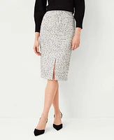 Ann Taylor Petite Tweed Front Slit Pencil Skirt Black/White Multi Women's