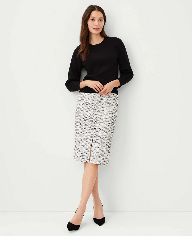 Ann Taylor Petite Tweed Front Slit Pencil Skirt Black/White Multi Women's