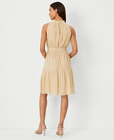 Ann Taylor Metallic Dobby Halter Flare Dress Toasted Oat Women's