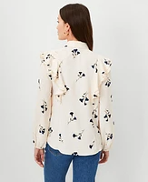 Ann Taylor Petite Flounce Collared Shirt Ivory Whisper Women's