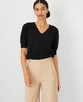 Ann Taylor Petite V-Neck Puff Sleeve Sweater T-Shirt Women's