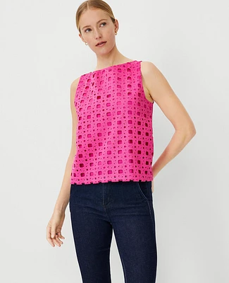 Ann Taylor Eyelet Sleeveless Boatneck Top Women's