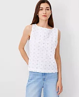 Ann Taylor Eyelet Sleeveless Boatneck Top