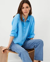 Ann Taylor Cropped Linen Shirt Women's