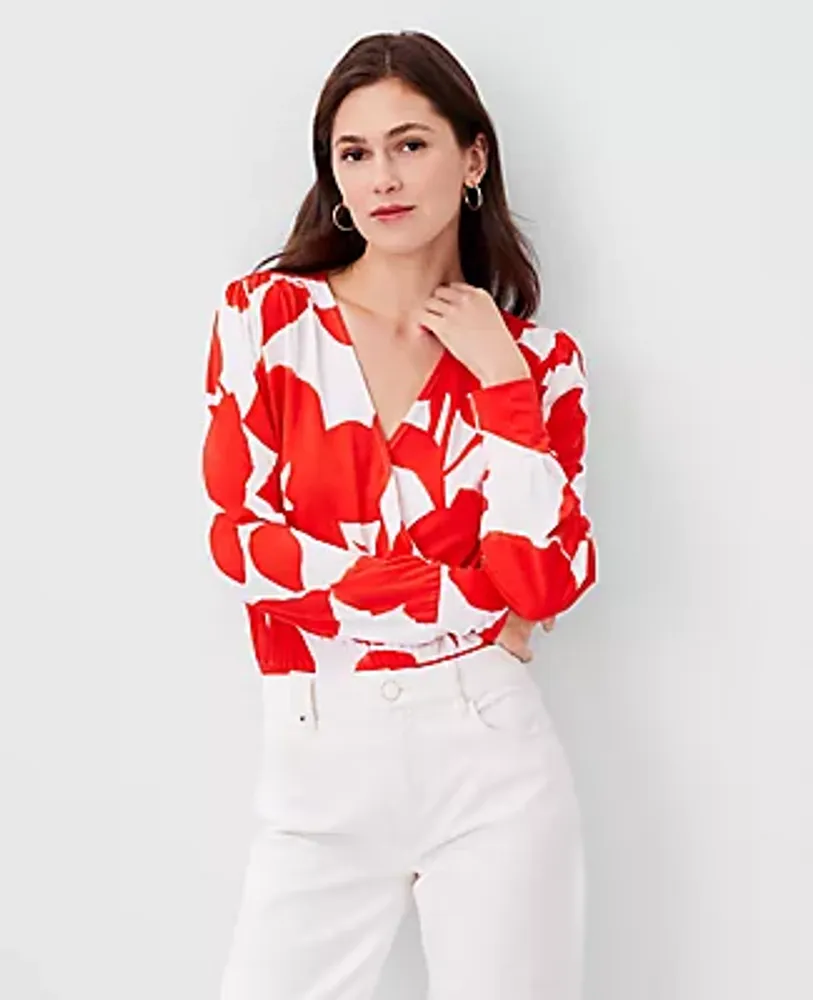 Ann Taylor Petite Floral Blouson Knit Wrap Top